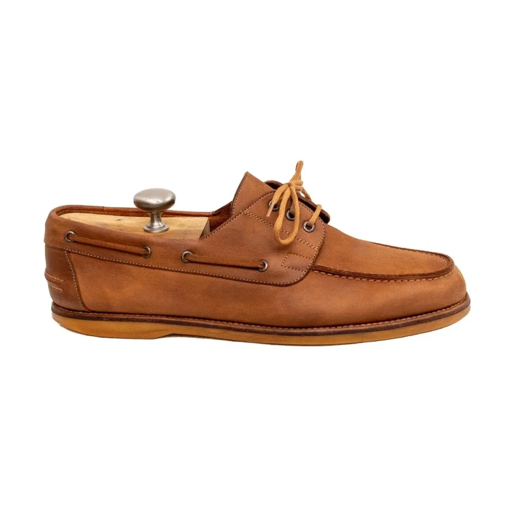 Gucci Men's Leather Boat‎ Shoes Brown Mens US 10 Moc Toe Lace Up Made in Italy